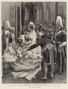 První salónek, který letos osobně uspořádala královna (litografie) od Reginald Thomas Cleaver