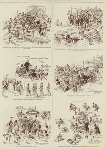 Home Rule Session, několik skic "Daily Graphic" v parlamentu (rytina) od Reginald Thomas Cleaver