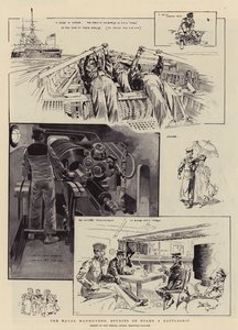 Námořní manévry, studie na palubě bitevní lodi (litografie) od Reginald Thomas Cleaver