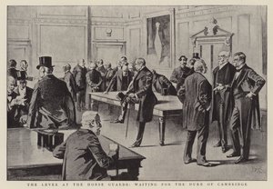 Nástupiště u Horse Guards, čekání na vévodu z Cambridge (litografie) od Reginald Thomas Cleaver