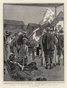 Sledování výstupu na Matterhorn z hotelu v Zermattu (litografie) od Reginald Thomas Cleaver