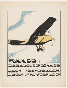 Fokkerův slunečník jednoplošník. Žádné napínací dráty: velká síla styg (původní název na předmětu) od Reijer Stolk (signed by artist)