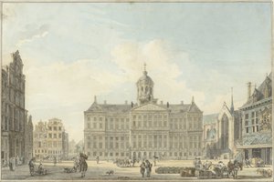 Amsterdam, přehrada s radnicí a Waag od Reinier Vinkeles (I)
