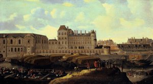 Louvre a Petit Bourbon při pohledu ze Seiny, Paříž, 17. století