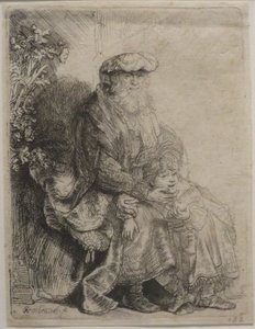 "Abraham hladí Izáka", lept od Rembrandta, Honolulu Museum of Art