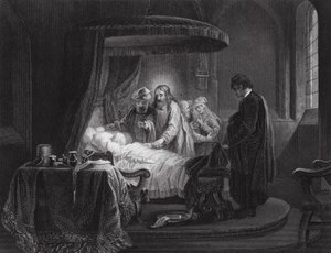 Vzkříšení Jairovy dcery, Marek, kapitola V, verše 35, 42 (rytina) od Rembrandt Harmensz. van Rijn (after)