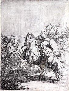 Kavalerský boj (pero a inkoust na papíře) od Rembrandt Harmensz. van Rijn