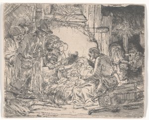 Klanění pastýřů s lampou, kolem 1654 (lept) od Rembrandt van Rijn