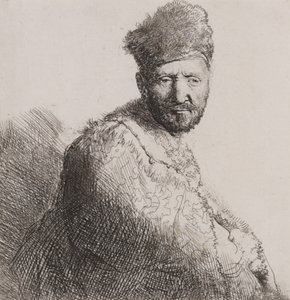 Vousatý muž v kožešinové orientální čepici a róbě od Rembrandt van Rijn