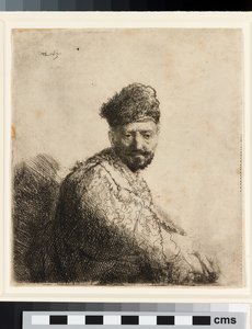 Vousatý muž v chlupaté orientální čepici: otec umělce od Rembrandt van Rijn