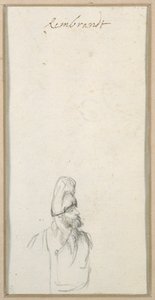 Vousatý muž z profilu, ve vysoké čepici, cca 1640 (černá křída na papíře) od Rembrandt Harmensz. van Rijn