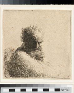 Busta starého vousatého muže, hledícího dolů, tři čtvrtiny vpravo od Rembrandt Harmensz. van Rijn