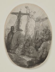 Kristus ukřižovaný mezi dvěma zloději: Oválná deska, kolem 1641 (lept a suchá jehla) od Rembrandt van Rijn