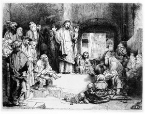 Kristus káže, kolem 1652 (lept) od Rembrandt van Rijn