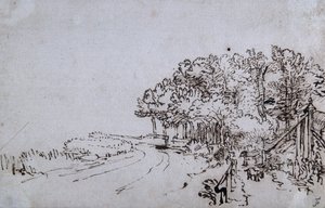 Copse v čele Amsteldijk poblíž Trompenburgu, kolem roku 1649 (pero a inkoust na papíře) od Rembrandt Harmensz. van Rijn