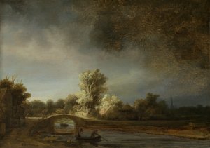Krajina s kamenným mostem, cca 1638 (olej na panelu) od Rembrandt van Rijn