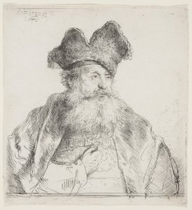 Starý muž s dělenou kožešinovou čepicí od Rembrandt van Rijn