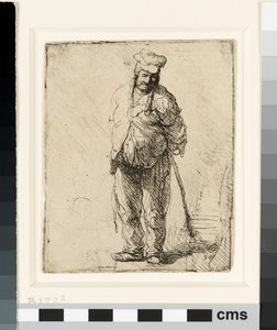 Otrhaný rolník s rukama za zády, držící hůl, kolem 1630 (lept) od Rembrandt van Rijn