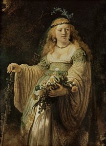 Saskia van Uylenborghová, umělcova první žena, v arkádském kostýmu (olej na plátně) od Rembrandt Harmensz. van Rijn