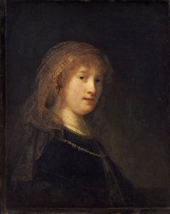 Saskia van Uylenburgh, kolem 1634-1640 (olej na panelu) od Rembrandt van Rijn