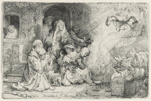 Anděl odcházející od Tobiášovy rodiny (pero a inkoust na papíře) od Rembrandt van Rijn