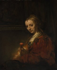 Žena s růžovou, cca 1660 (olej na plátně) od Rembrandt van Rijn