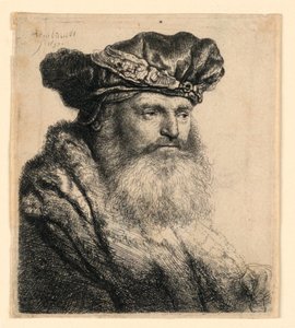 Vousatý muž v sametové čepici se sponou na šperky od Rembrandt van Rijn