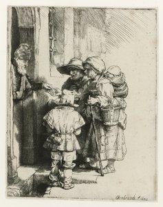 Slepý hráč hurdy-gurdy a jeho rodina Slepý hráč hurdisky a rodina pobírající almužnu od Rembrandt van Rijn
