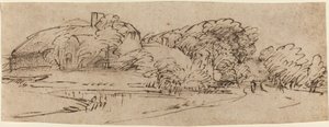 Krajina s hospodářskými budovami mezi stromy od Rembrandt van Rijn