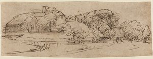 Krajina s hospodářskými budovami mezi stromy od Rembrandt van Rijn
