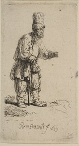 Sedlák ve vysoké čepici, stojící opřený o hůl, 1639. od Rembrandt van Rijn