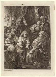Kolem sedícího starce se shromáždil dav lidí od Rembrandt van Rijn