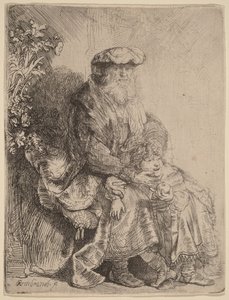 Abraham hladí Izáka od Rembrandt van Rijn