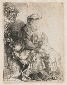 Abraham hladí Izáka Jacob hladí Benjamina od Rembrandt van Rijn