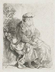 Abraham hladí Izáka Jacob hladí Benjamina od Rembrandt van Rijn