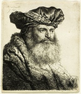 Vousatý muž v sametové čepici s drahokamovou sponou od Rembrandt van Rijn