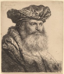 Vousatý muž v sametové čepici se sponou na šperky od Rembrandt van Rijn