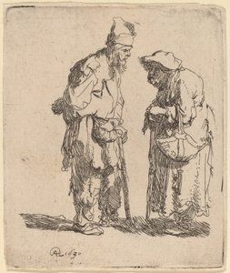 Žebrák a žebrák konverzují od Rembrandt van Rijn