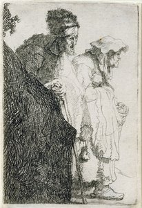 Žebrák a žena za bankou, c.1630 od Rembrandt van Rijn