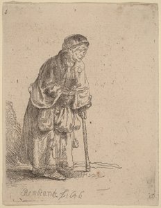 Žebračka opírající se o hůl od Rembrandt van Rijn