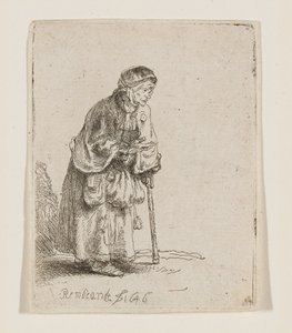 Žebračka opírající se o hůl od Rembrandt van Rijn
