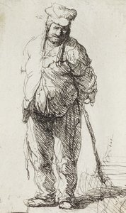 Žebrák opírající se o hůl (pero a inkoust na papíře) od Rembrandt van Rijn