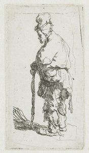 Žebrák opírající se o hůl, pohled směrem doleva od Rembrandt van Rijn