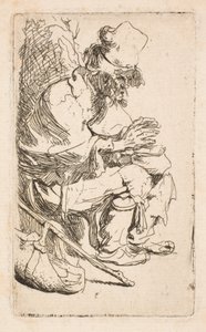Žebrák sedí a ohřívá si ruce u ohřívacího kotlíku od Rembrandt van Rijn
