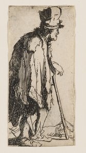 Žebrák s ochrnutou rukou, opírající se o hůl od Rembrandt van Rijn