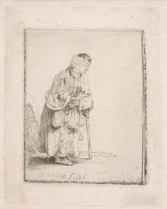 Žebračka opírající se o hůl od Rembrandt van Rijn