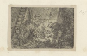 Besnijdenis in de stal Kolekce osmdesáti pěti původních tisků (název série) od Rembrandt van Rijn