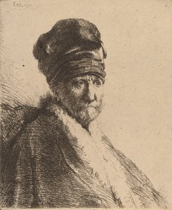 Busta muže s vysokou čepicí, tři čtvrtiny vpravo Umělcův otec, 1630. od Rembrandt van Rijn
