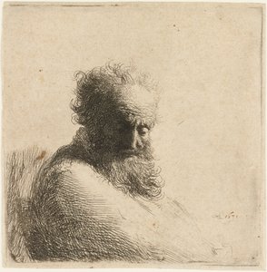 Busta starého vousatého muže, který se dívá dolů, ze tří čtvrtin vpravo, 1631. od Rembrandt van Rijn