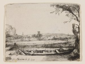 Kanál s velkou lodí a mostem od Rembrandt van Rijn